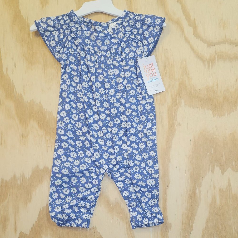 Baby Girls Blue Floral Short Sleeve Jumpsuit